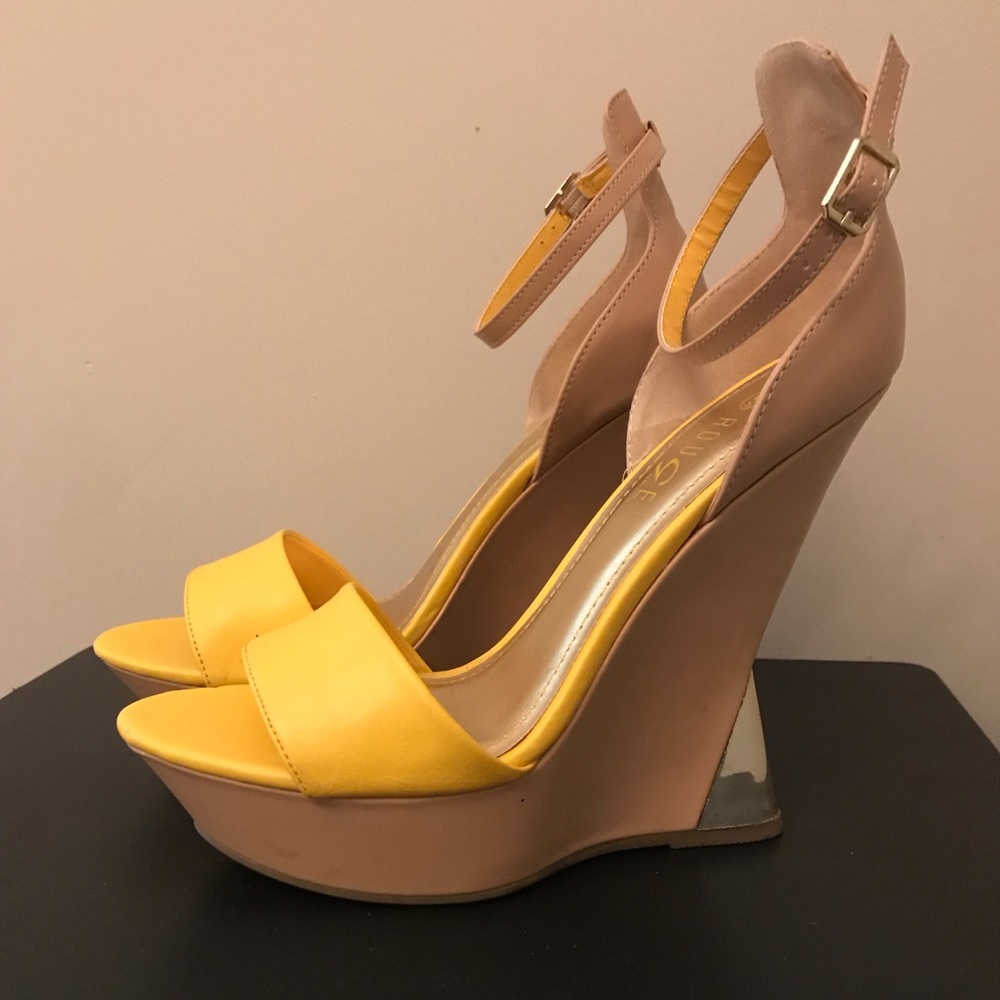 Yellow and Tan Wedge Heels